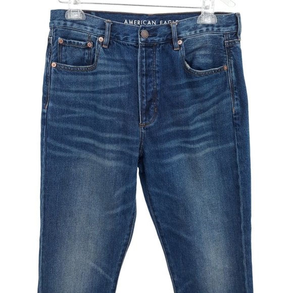 American Eagle Dark Wash Girlfriend High Rise Button Fly Crop Denim Jeans 10 Reg - Picture 4 of 12